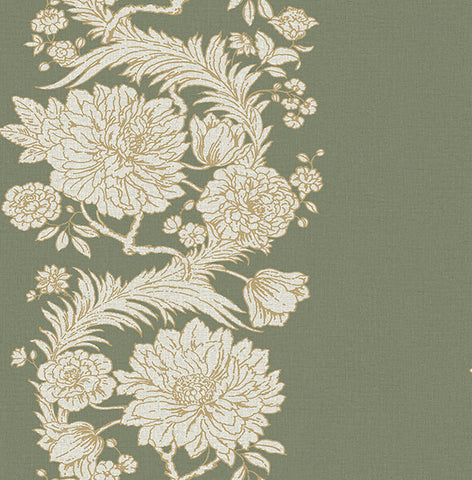 4173-27639 Gisela Green Floral Columns Wallpaper