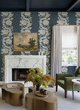  4173-27642 Gisela Blue Floral Columns Wallpaper