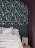 4173-27643 Geneva Dark Blue Peacock Paradise Wallpaper