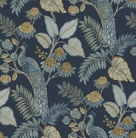 4173-27643 Geneva Dark Blue Peacock Paradise Wallpaper