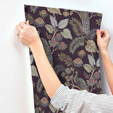 4173-27644 Geneva Plum Peacock Paradise Wallpaper