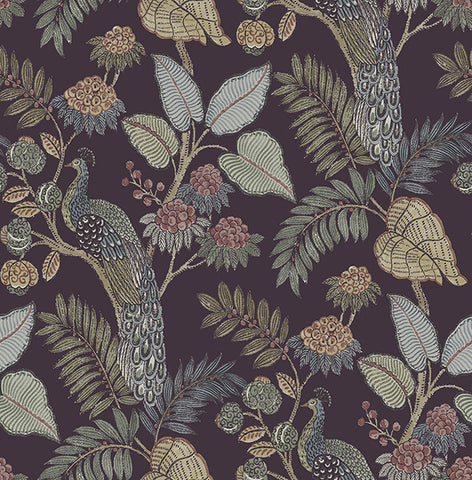 4173-27644 Geneva Plum Peacock Paradise Wallpaper