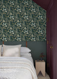  4173-27645 Geneva Sea Green Peacock Paradise Wallpaper