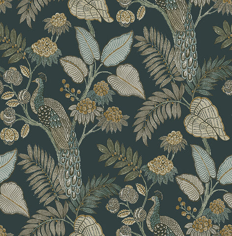  4173-27645 Geneva Sea Green Peacock Paradise Wallpaper