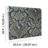 4173-27653 Collins Teal Damask Wallpaper