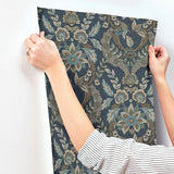 4173-27653 Collins Teal Damask Wallpaper