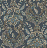 4173-27653 Collins Teal Damask Wallpaper