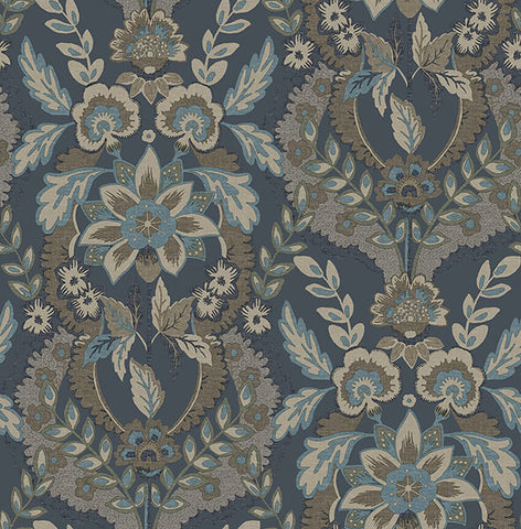 4173-27653 Collins Teal Damask Wallpaper