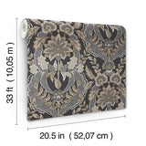 4173-27654 Collins Charcoal Damask Wallpaper