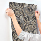 4173-27654 Collins Charcoal Damask Wallpaper