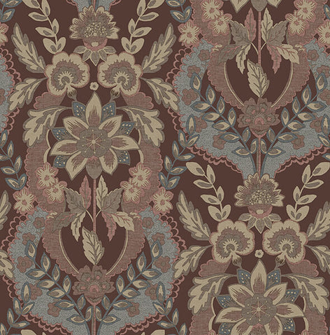 4173-27656 Collins Plum Damask Wallpaper