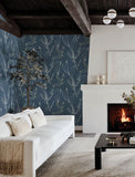  4197-27855 Kenia Indigo Leaf Toss Wallpaper