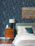  4197-27855 Kenia Indigo Leaf Toss Wallpaper