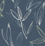  4197-27855 Kenia Indigo Leaf Toss Wallpaper