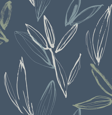  4197-27855 Kenia Indigo Leaf Toss Wallpaper
