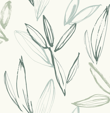  4197-27856 Kenia Green Leaf Toss Wallpaper