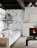  4197-27857 Kenia Blue Leaf Toss Wallpaper