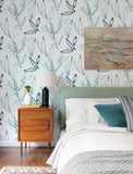 4197-27857 Kenia Blue Leaf Toss Wallpaper