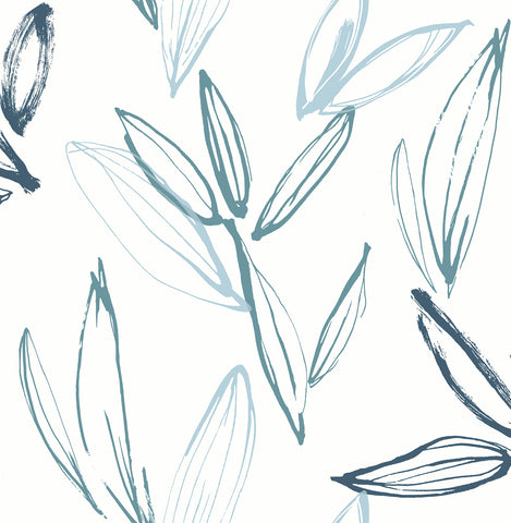  4197-27857 Kenia Blue Leaf Toss Wallpaper