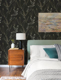  4197-27860 Kenia Black Leaf Toss Wallpaper