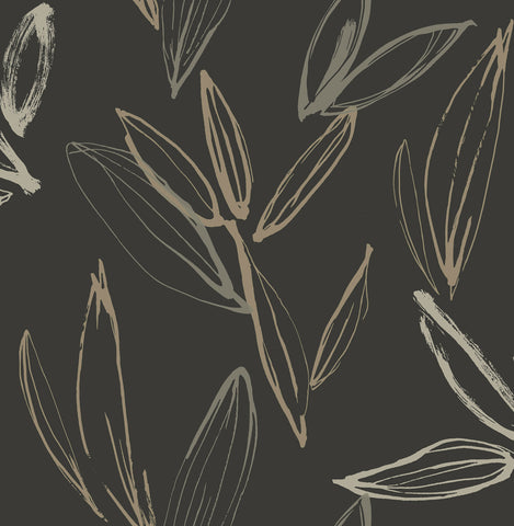  4197-27860 Kenia Black Leaf Toss Wallpaper
