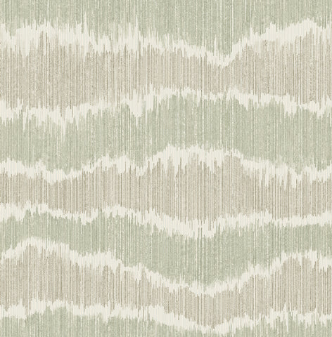  4197-27866 Wiggle Green Ikat Stripe Wallpaper