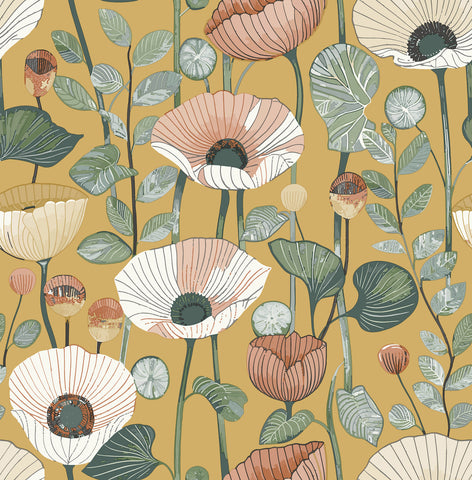 4197-27873 Mindra Mustard Floral Trail Wallpaper