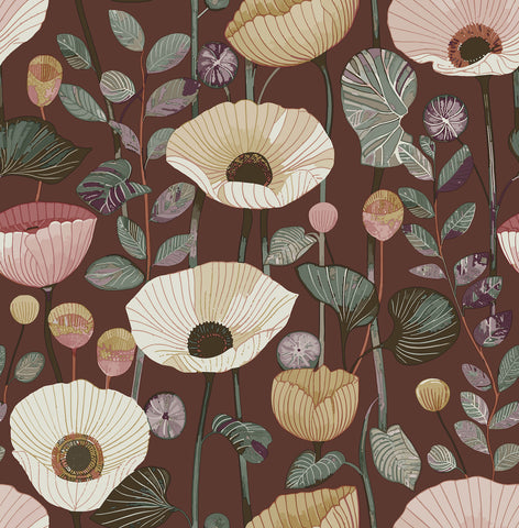  4197-27874 Mindra Maroon Floral Trail Wallpaper