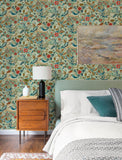 4197-27884 Manette Turquoise Birds in the Bush Wallpaper