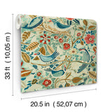 4197-27884 Manette Turquoise Birds in the Bush Wallpaper