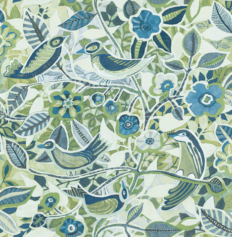 4197-27885 Manette Green Birds in the Bush Wallpaper