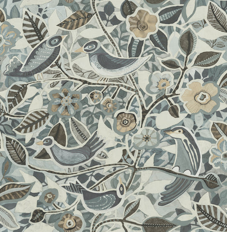  4197-27886 Manette Slate Birds in the Bush Wallpaper