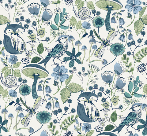 4197-83759 Wonder Teal Woodland Animals Wallpaper