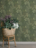 4201-20103 Ängslycka Dark Green Forest Botanicals Wallpaper
