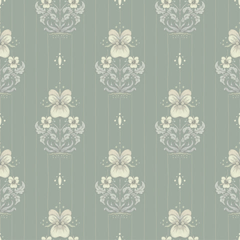 4201-48007 Gullvie Seafoam Pansies Wallpaper