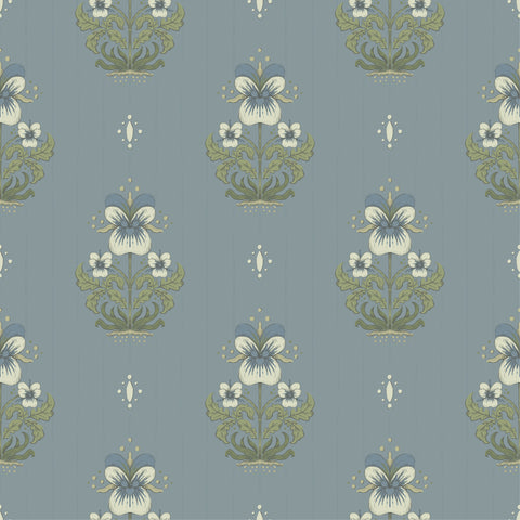  4201-48008 Gullvie Light Blue Pansies Wallpaper