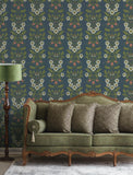 4201-48013 Rosa Navy Floral Columns Wallpaper