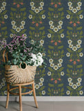 4201-48013 Rosa Navy Floral Columns Wallpaper
