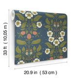 4201-48013 Rosa Navy Floral Columns Wallpaper