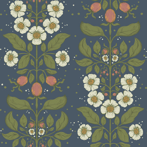 4201-48013 Rosa Navy Floral Columns Wallpaper