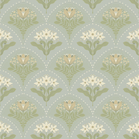 4201-48016 Maj Sky Blue Floral Damask Wallpaper
