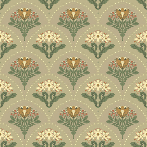 4201-48017 Maj Taupe Floral Damask Wallpaper