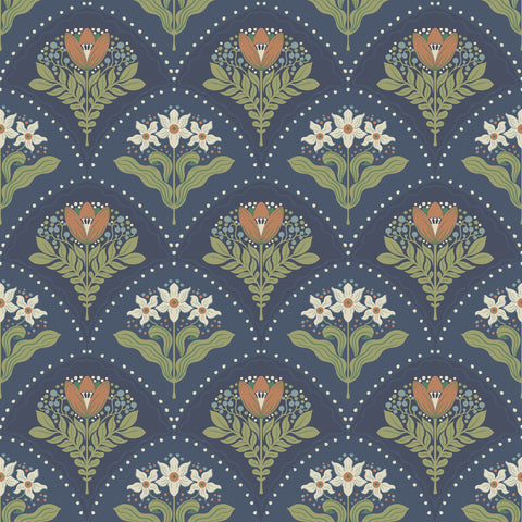 4201-48018 Maj Navy Floral Damask Wallpaper