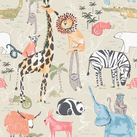 4203-27540 Safari Animals Beige Jungle Friends Wallpaper