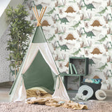 4203-27544 Prehistoric Dino Green Whimsical Wallpaper