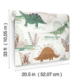 4203-27544 Prehistoric Dino Green Whimsical Wallpaper