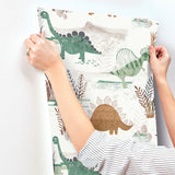 4203-27544 Prehistoric Dino Green Whimsical Wallpaper
