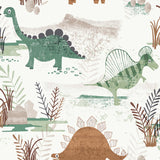 4203-27544 Prehistoric Dino Green Whimsical Wallpaper
