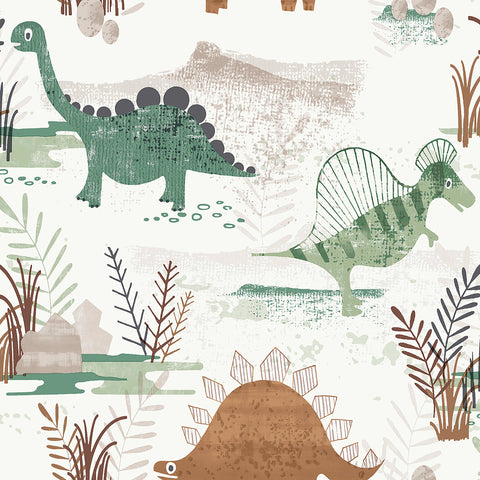 4203-27544 Prehistoric Dino Green Whimsical Wallpaper