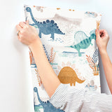 4203-27545 Prehistoric Dino Orange Whimsical Wallpaper